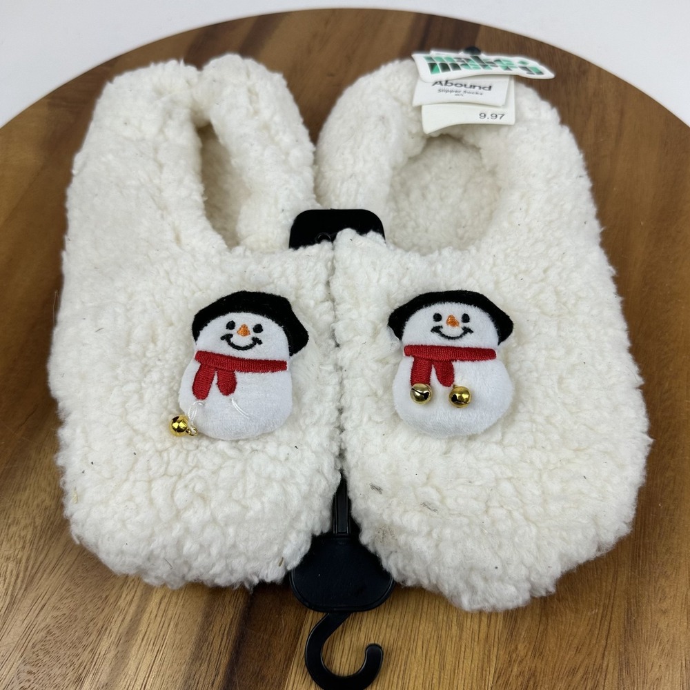 New Womens Abound White Snowman Christmas Fuzzy Lined Sleeping Slippers Size M/L